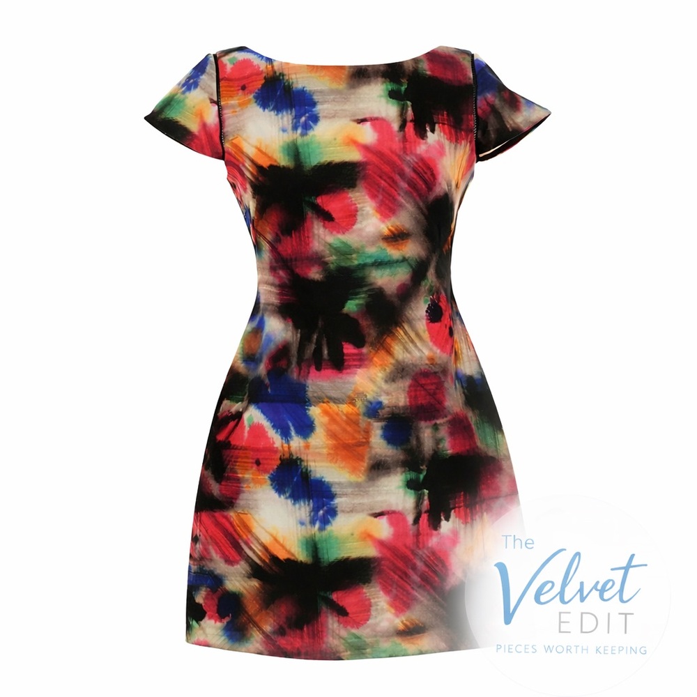 MILLY Abstract Watercolor Fit & Flare Dress | Size 2 | Made in USA | Designer